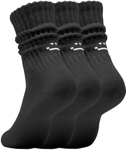 Women's Cute Scrunch Slouch Crew Socks 3Pack Retro Kawaii Chunky ...
