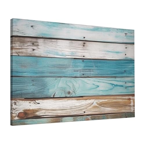 Poster sur toile vintage bois de plage bleu tableau mural suspendu rétro salon