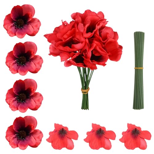Fegat 60Pcs Poppies Artificial Flowers, Silk Poppy Artificia