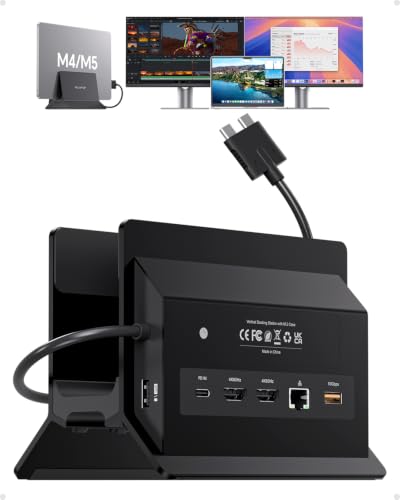 Image of MacBook Docking Station Dual Monitor, Vertical Mac Laptop Docking Station Dock Stand with 2 HDMI 4K@60Hz, USB A /C 10Gbps, PD, Ethernet, SD /TF, Compatible with MacBook Pro Air M3 M4 M5