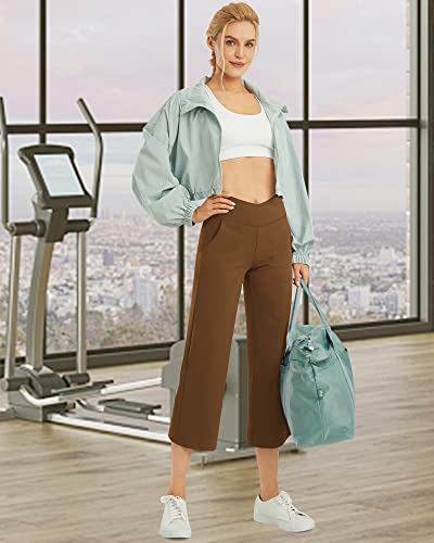 Image of G4Free Capri Pants for Women Wide Leg Yoga Dress Capris with Pockets Cross Loose Casual Work Crop Pants