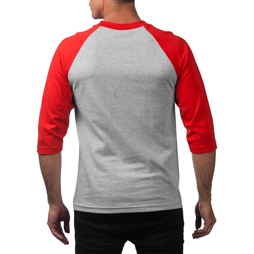 Camiseta de Béisbol para Hombre Pro Club de Manga 3/4 con Cuello Redondo, Gris Jaspeado/Rojo, Talla M miniatura 2