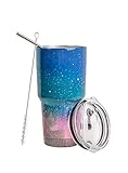Comli 30oz Tumbler Stainless Steel Double Wall Vacuum Insulated Travel Mug With Lid and Straw, Cleaning Brush (Starry Night-Pink)