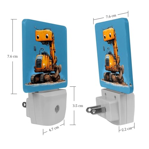 Image of NEWzone Cartoon Excavator Night Light [2 Pack], Plug in Wall Led Night Lights Decor for Boys Girls Room, Dusk to Dawn Sensor Wall Lamp for Stairway /Bedroom /Kitchen /Nursery Room