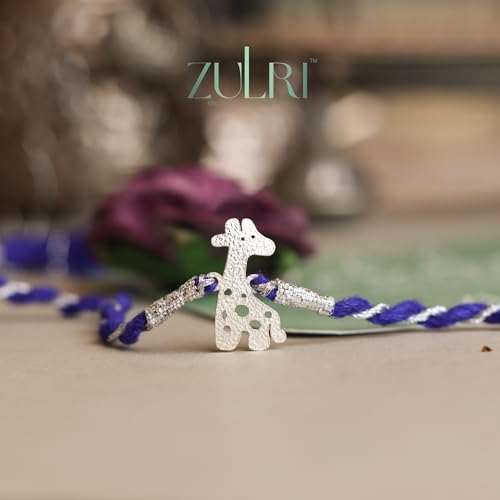 Image of 92.5 Pure Sterling Silver Giraffe Kids Thread Rakhi For Rakshabandhan | Rakhi With Fragrance Greeting Card & Roli Chawal and Silver Certificate of Authenticity