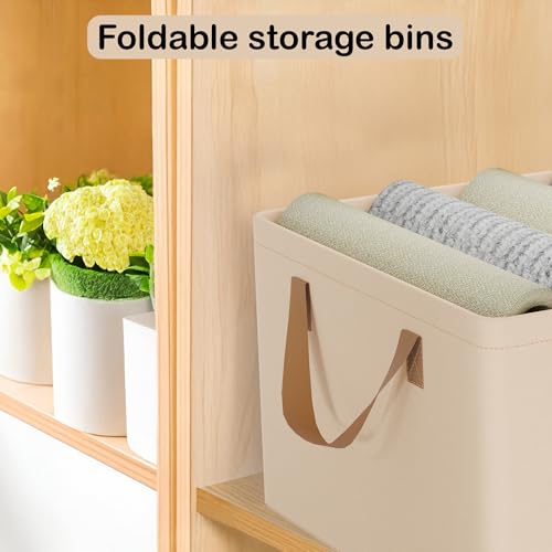 Image of Kuber Industries Pack of 4 Foldable Cloth Organizer for Storage with Steel Frame & Sturdy Handles | Space-Saving Dress Organizer Boxes for Cupboard, Shelves & Wardrobes | LJ-2-BG | Beige