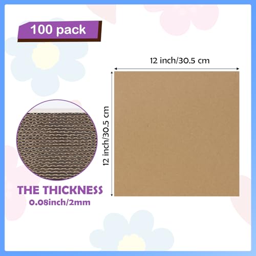 Image of RLAVBL 100 Pack 12x12 Corrugated Cardboard Sheets, Flat Cardboard Inserts for Shipping, Mailing, Packing, DIY Crafts