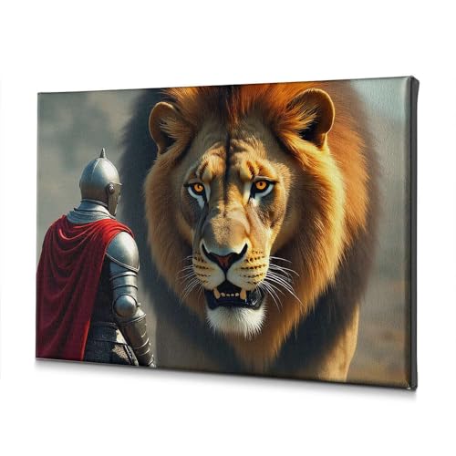 Toile de chevalier et lion 40x60 cm pour habiller un mur vide