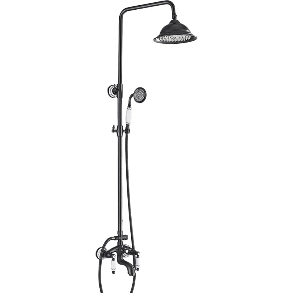 Ensembles de douche en bronze noir à effet pluie avec mélangeur 3 voies pour salle de bain