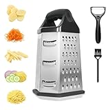 6 Facce Kitchen Grattugia con Contenitore, Grattugia Multiuso in Acciaio Inox con Pelapatate e Spazzola per Pulizia, Grattugie Formaggio, Grattugie Verdure con Base Antiscivolo