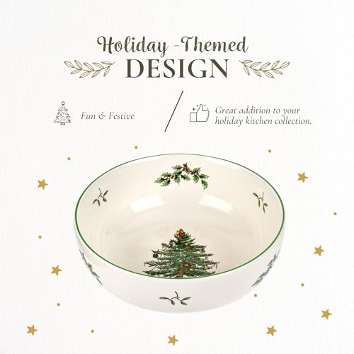 Spode Christmas Tree Individual Fruit Bowl - 7 Inch Porcelain Oatmeal, Salad, Soup, Cereal, Breakfast, Dessert Bowl - Durable, Stackable, Microwave & Dishwasher Safe - Decorative Holiday Design - Thumbnail 3