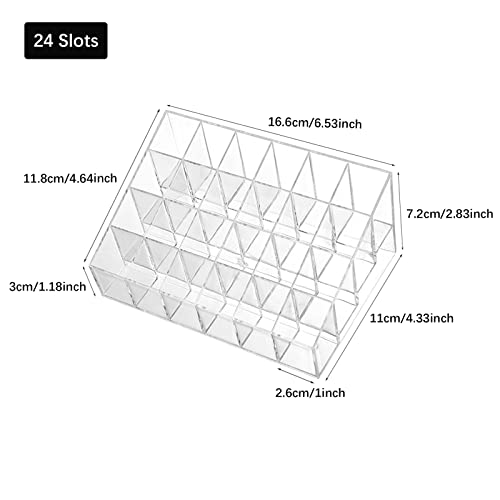 TACYKIBD 24 Slots Lipstick Organiser, Acrylic Clear Makeup Storage Box Cosmetic Display Stand Rack, Lipstick Holder for Brush Nail polish Nail Varnish Perfume (24 Slots) - Image 3