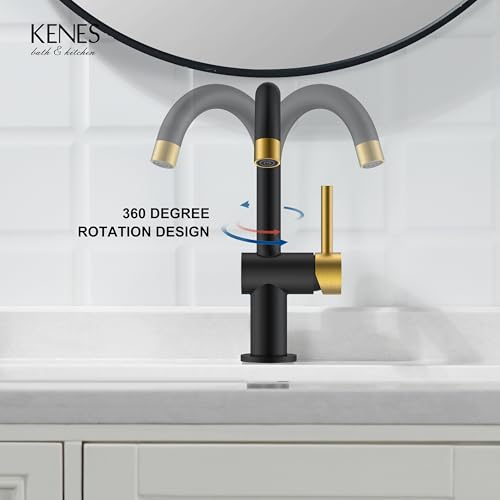 KENES Black and Gold Single Handle Bathroom Faucet, 1 Hole Vanity Faucet by KENES - Used condition - Image 7