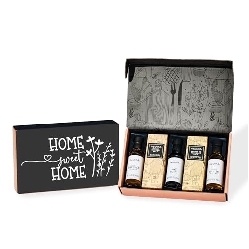 Thoughtfully, Housewarming Gourmet Pantry Gift Box, Includes Truffle Olive Oil, Garlic Olive Oil, Fig Balsamic Vinegar, Herbes de Provence Salt & Smoked Salt, Foodie Gift Set