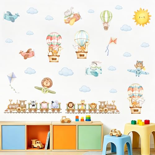 Vinilos decorativos infantiles con animales y globo aerostático miniatura 6