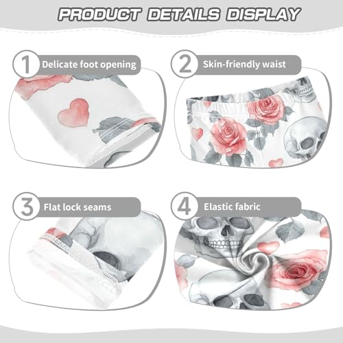 Pink Rose Flower Skull Hearts Girls Leggings Kids Yoga Pants Dance Active Tights 4T3