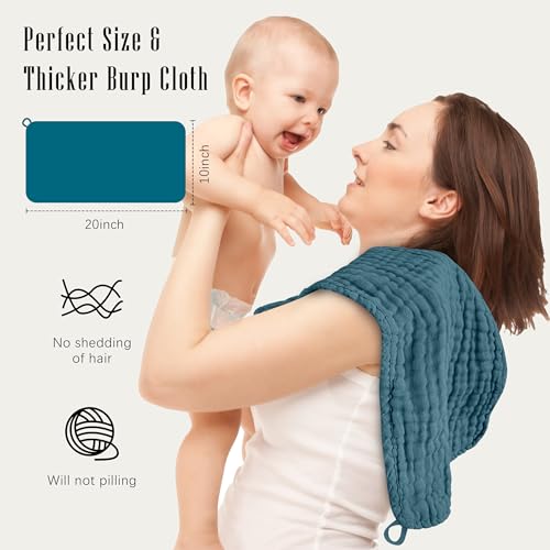 Image of SWEET DOLPHIN 12 Pack Muslin Burp Cloths Large 100% Cotton Burping Clothes for Baby Drool - Absorbent and Soft Boys & Girls Milk Spit Up Rags for Newborn Essentials Registry - Ocean Dip