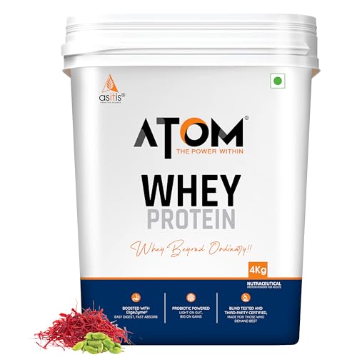 Image of AS-IT-IS ATOM Whey Protein 4kg | 27g protein | Isolate & Concentrate | Kesar Elaichi | USA Labdoor Certified | With Digestive Enzymes for better absorption