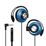 S45 Sport Gaming Slim Clip-On Earphones Headphones Headset with Over-Ear Hooks for Apple iPhone iPod iPad Samsung Android Smartphones Computer Tablet Laptop Travel Boys Girls Child Kids – Blue