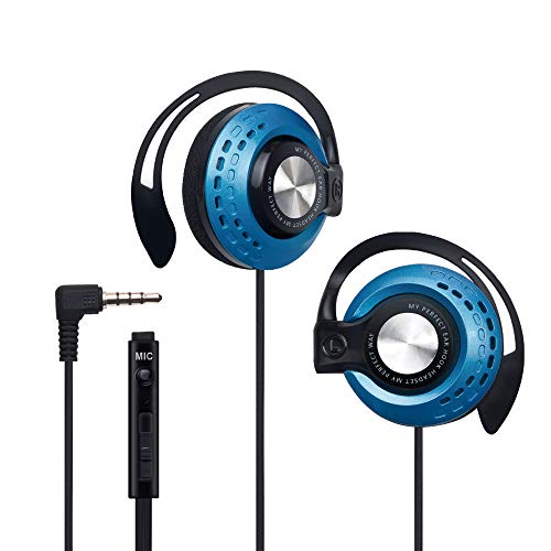 S45 Sport Gaming Slim Clip-On Earphones Headphones Headset with Over-Ear Hooks for Apple iPhone iPod iPad Samsung Android Smartphones Computer Tablet Laptop Travel Boys Girls Child Kids – Blue