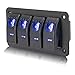 Panel de interruptor basculante de 4 marchas, 12 V/24 V, 5 pines, encendido y apagado, panel resistente al agua, con luz LED azul y etiquetas adhesivas para manualidades, para barco, coche, caravana
