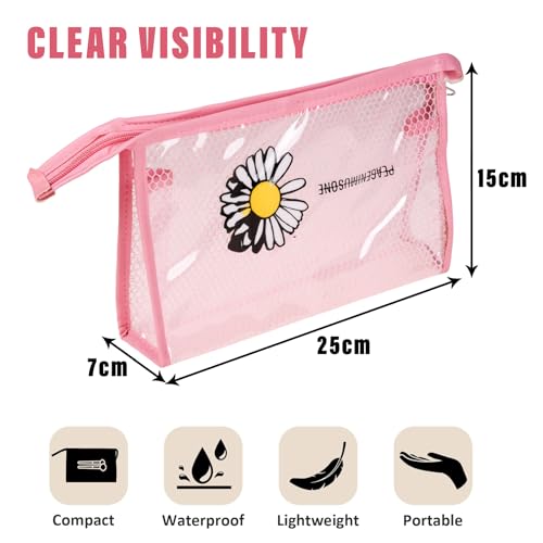 Image of Kuber Industries Toiletry Pouch | Cosmetic Makeup Pouch | Vanity Pouch for Woman | Makeup Accessories Pouch | Transparent Net Pouch | Sunflower-Cosmetic Pouch | Pink