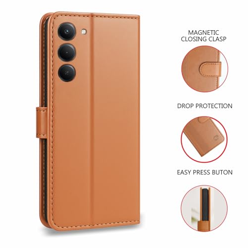 Image of AIBEX Shock Proof Flip Compatible for Redmi 15 5G Flip Cover Leather Finish | Inside TPU with Card Pockets | Wallet Stand | Complete Protection Flip Case- Brown