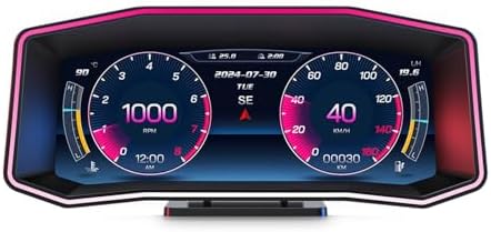 AZIJYV Obd2 Gauge Display P4, Heads Up Display for Cars, GPS Speedometer with Speed, Slope Meter, Turbo Meter, Colorful Ambient Light, Overspeed Alarm, Digital Speedometer Suitable for All Cars