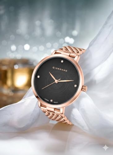 Image of Giordano Elegant Analog Quartz Watch for Women with Textured Round Dial, Crystal Hour Markers, Japan Movement and Stainless Steel Strap