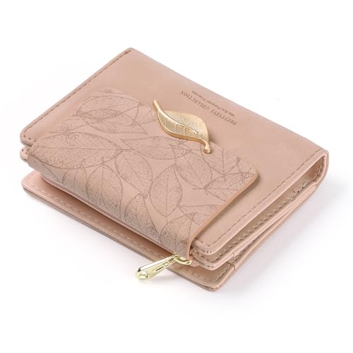 Small Wallet Women Leather Trifold RFID Blocking Compact Credit Card Wallet with ID Window and Zipper Coin Pocket2