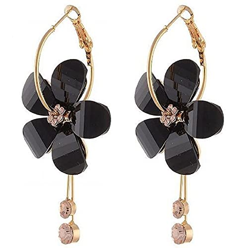 Romantic Crystal Acrylic Rose Flower Earrings Five Leaves Exaggerated Round Hoop long Tassel Earring for Women Girls