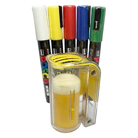 Queen Marking Kit – 5 POSCA Marking Pens (Green, Blue, Yellow, White and Red) with One-Handed Queen Marking Cage and Bee Family Car Stickers Cover