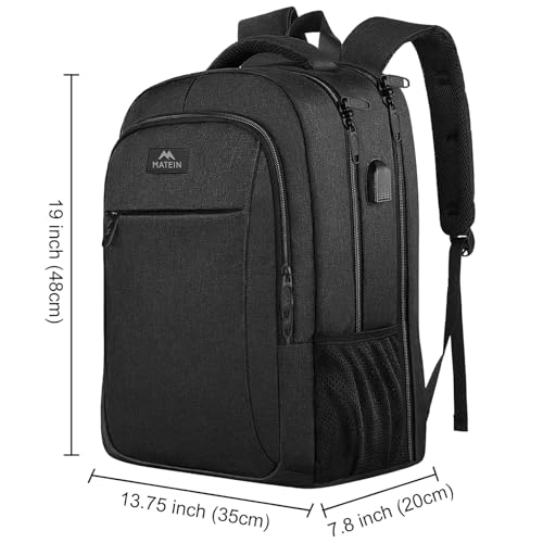 MATEIN Rucksack Herren, Groß Laptop Rucksack 17,3 Zoll Schulrucksack Laptoptasche mit USB Ladeanschluss Anti Diebstahl Business Arbeit Reisen Backpack Teenager Notebook College Tech Damen, Schwarz