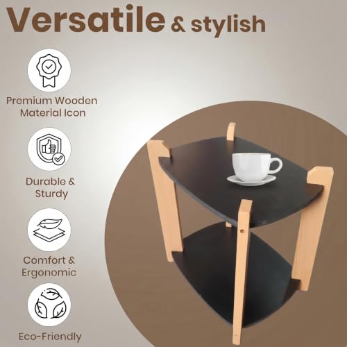 Image of Modern Rectangle Side Table, Home Decor for Living Room, Bed Side Tables for Bed Room, stools for Home, Furniture for Home, 2-Tier White Shelves