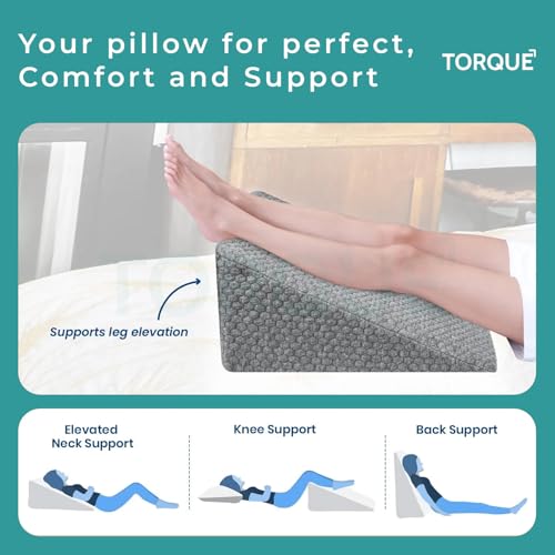 Image of Torque Wedge Pillow for Leg Elevation- Dark Grey- 1 Pcs | Leg Elevation Pillow for Varicose Veins | Memory Foam Orthopedic Cushion HR-Legs Pain Relief Pillow for Sleeping