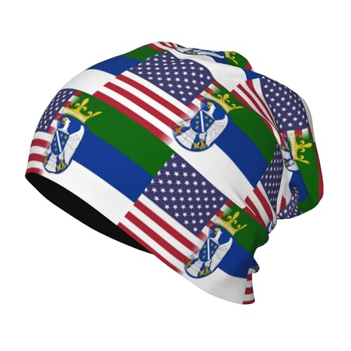 American Flag and Serbian Flag Kids Leisure Elastic Knitted Hat Junior Large Size Knit Cap Child Beanie Black
