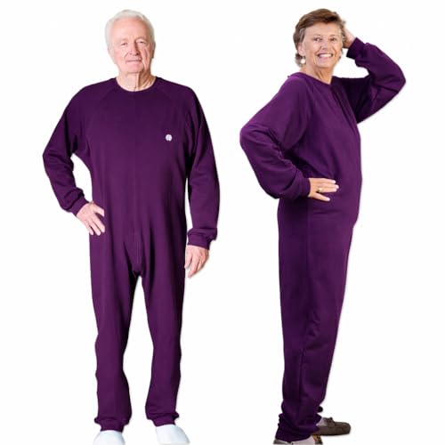 Premium Unisex Anti-Strip & Incontinence Onesie/Jumpsuit - Clothing for Alzheimers and Dementia - (Royal Plum Medium)