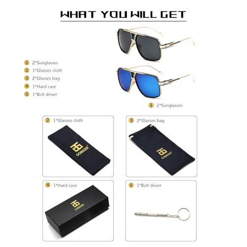 Image of Aviator Sunglasses for Men Retro Fashion Gold Oversized 70s shades