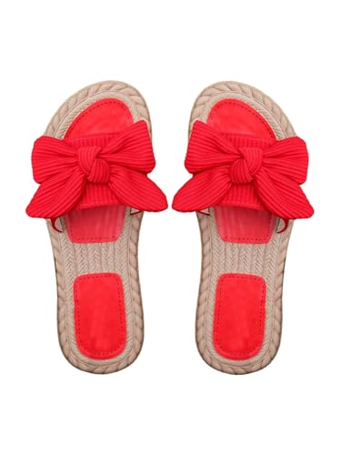 Image of GORGLITTER Women's Bow Flat Sandals Open Toe Slip On Slide Slipper Shoes | Sandals Women Comfortable, Dressy Sandal Women, Y2k Shoes, Dress Slippers for Women, Flats