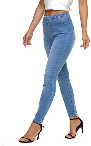 LICTZNEE Women's Pull On Skinny Jeans High Waist, Stretchy Jeggings Slim Fit Legging, Soft Breathable Cotton Blend, (Light Wash, X-Large)