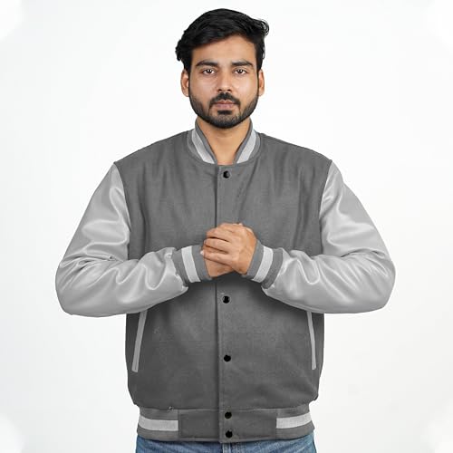 Image of Men's Fashion Varsity Jacket Causal Slim Fit Wool Letterman Baseball Bomber Jackets