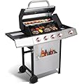 4 Burner Propane Gas Grill Combo w/Side Burner, 3-in-1 BBQ Grill with Charcoal Smoker & Griddle Plate, 46,750 BTU, 448 Sq.In. Stainless Steel Outdoor Cooking Station