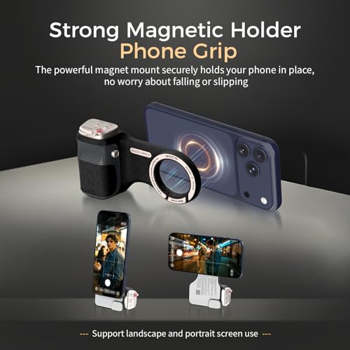 Image of Upgraded Mag-Safe Magnetic Camera Handle Grip with Extended Magnetic Phone Mount with Carabiner & Thumb Rest, Detachable Rechargeable Shutter Remote Compatible with iPhone Pro Max for Video Calls /TK