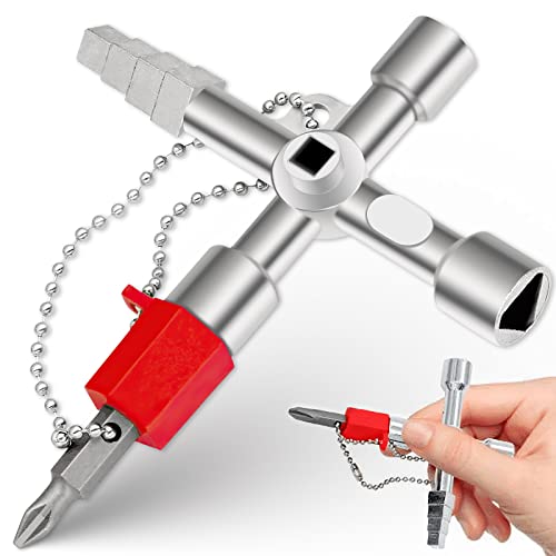ExeQianming Clé à 4 Voies, 4 Voies Clé Multifonction, Clé en Croix Universelle pour Compteurs d'eau et d'électricité, Radiateurs, Compteurs de Gaz, Ascenseurs (Argent)