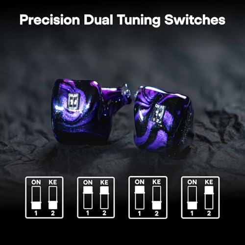 Image of Linsoul Kiwi Ears Quartet 2DD+2BA Hybrid In-Ear Monitor, HiFi Earphones with Hand-crafted Resin Shell, Detachable OFC Silver-plated IEM Cable for Audiophile Musician DJ Studio Gaming (Purple, Quartet)
