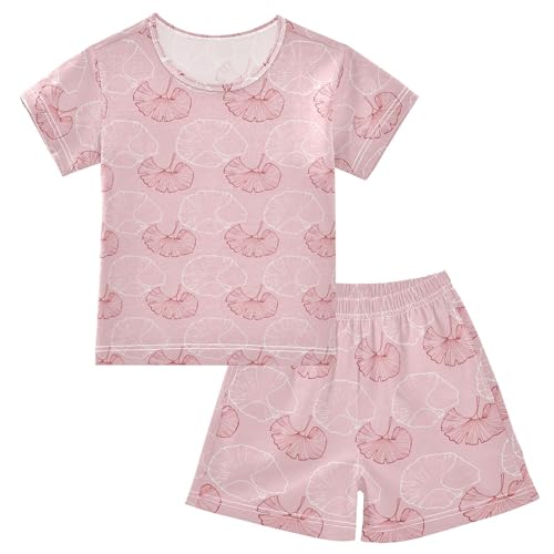 Pink Ginkgo Leaf Pajama Set Pajamas Sleepwear Nightwear Loungewear Clothes Set B04047543