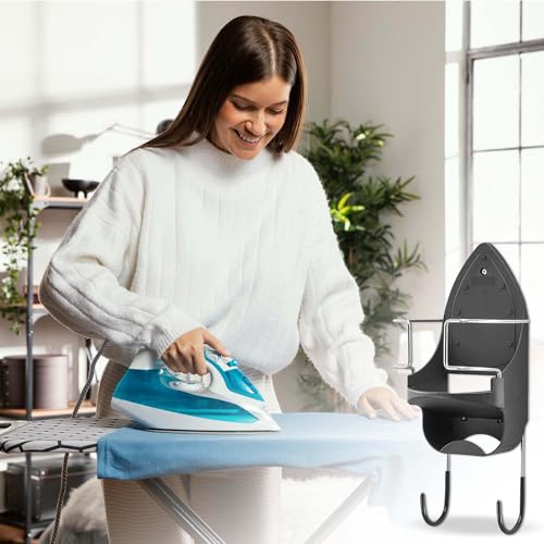 Luxvara Halterung für Bügelbrett, Bügelbrettaufhänger Wandhalterung, wandmontiertes elektrisches Bügelbrett mit Hook Board, Bügeleisen Organisation für Waschküche, Hotel, Haus (Schwarz)