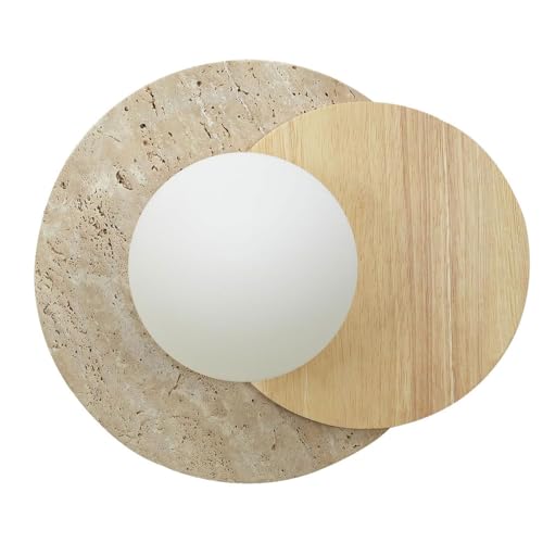 KXKLGWHN Industrial Style Yellow Travertine Wood And Glass Wall Sconce, Single-head Wall Light With G9 Light Source, Personalized Round Wall Lamp Shade, Suitable For Entrance And Balcony Lighting Fixt