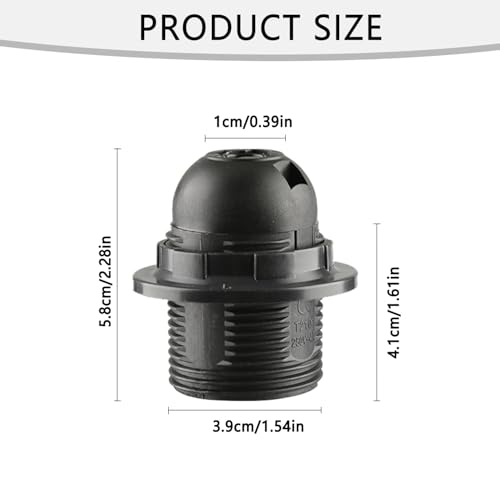 1pcs E27 Edison Screw Socket,Black Full Thread Lamp Holder,Light Bulb Pendant Socke for Pendant Lights,Table Light Fitting - Image 3