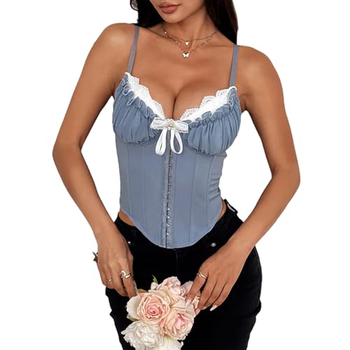 FlyCC Going Out Crop Tops for Women Spaghetti Strap Bustier Corset Tops Summer Y2k Teen Girls Fashion Trendy